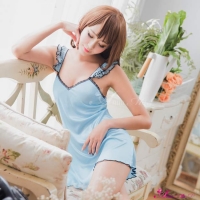 【Anna Mu】甜美粉藍柔緞荷葉肩帶睡衣(NA11020152-3)